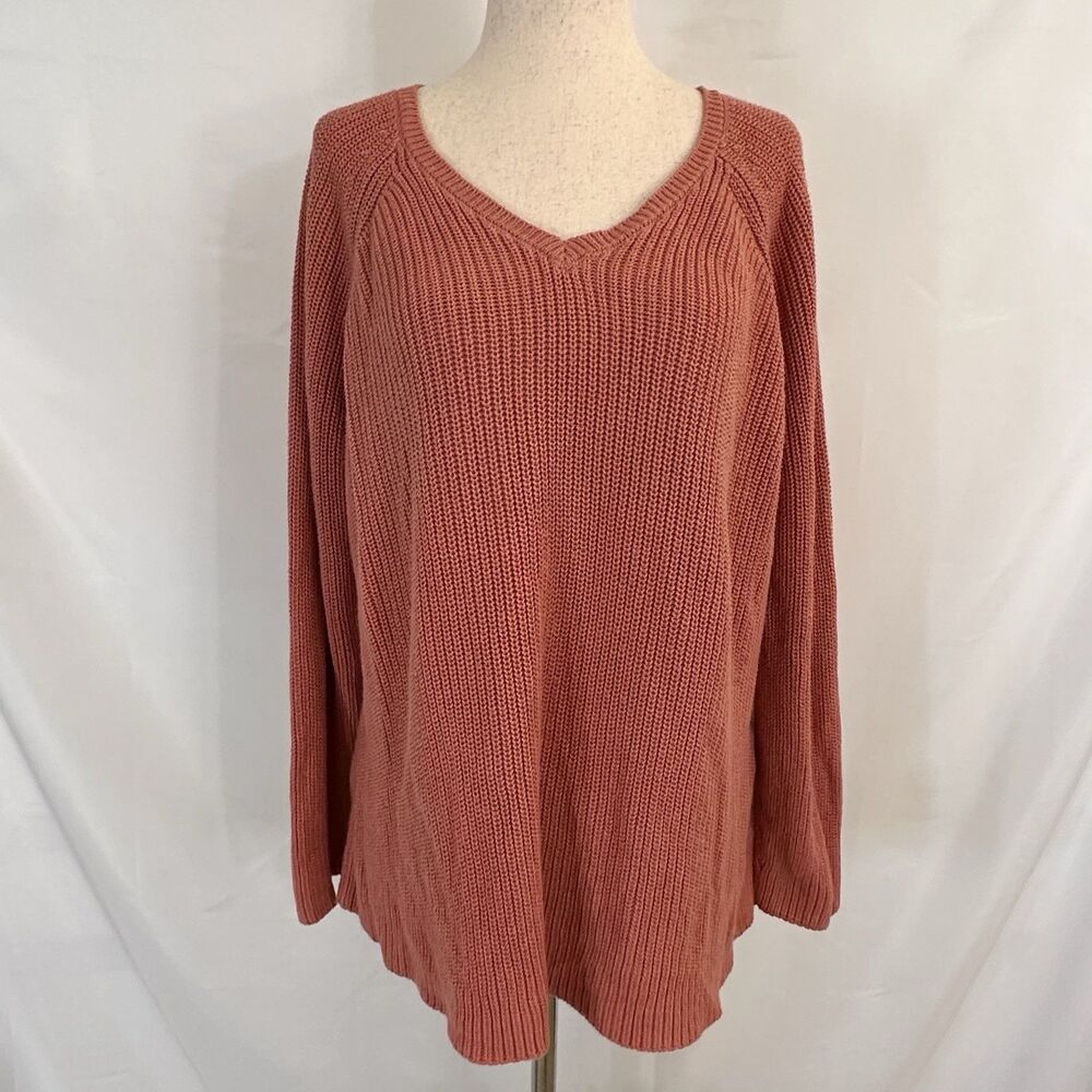 EILEEN FISHER Organic Cotton Tencel V-Neck Sweater Medium Womens